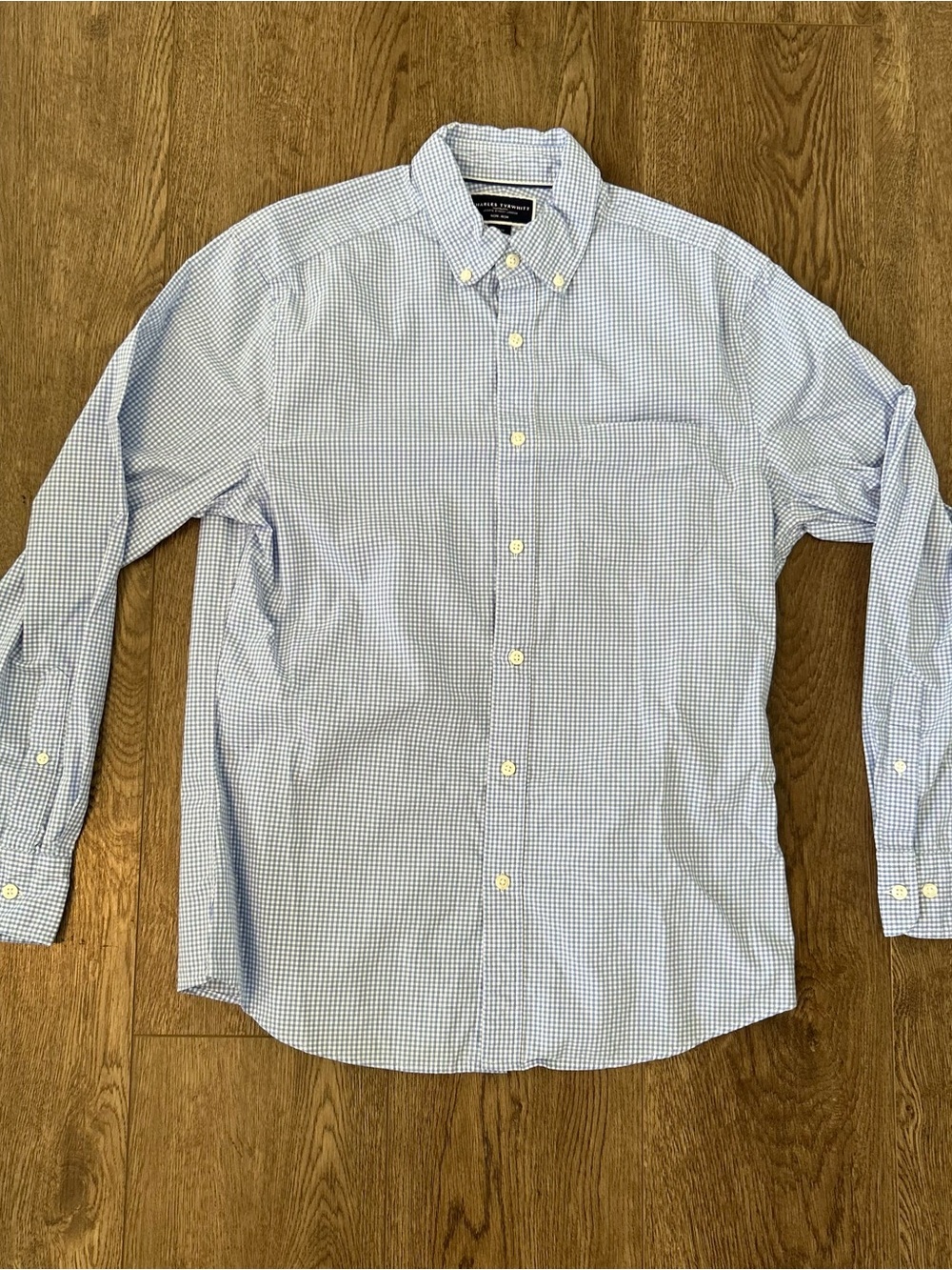 Charles Tyrwhitt Mens Medium Blue Gingham ngnam Non Iron Slim Fit Collar Shirt